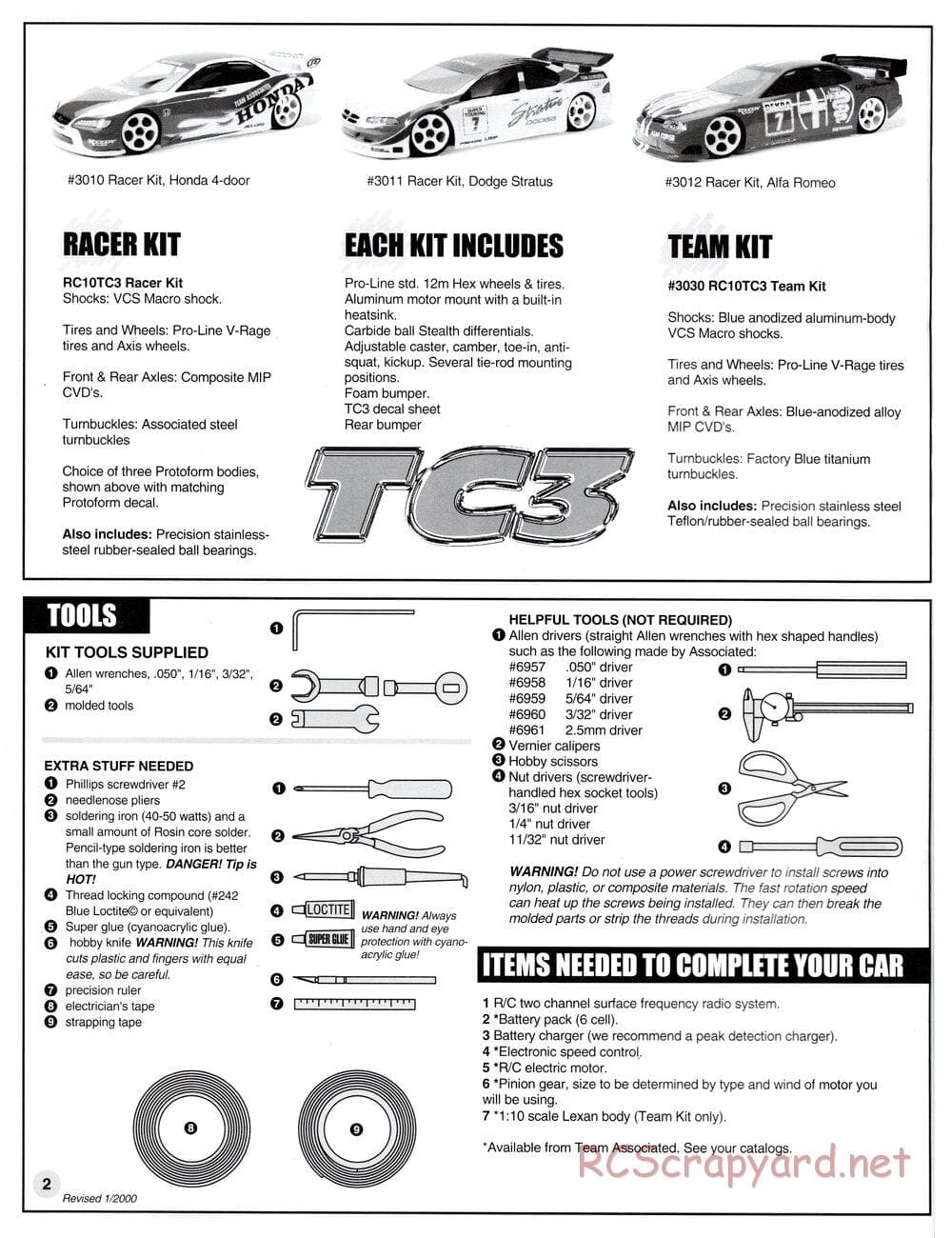 Team Associated - TC3 (1999) - Manual - Page 1