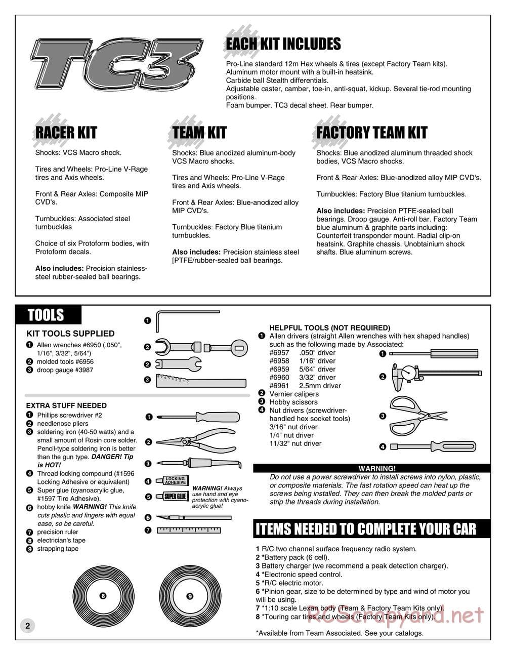 Team Associated - TC3 (2000) - Manual - Page 1