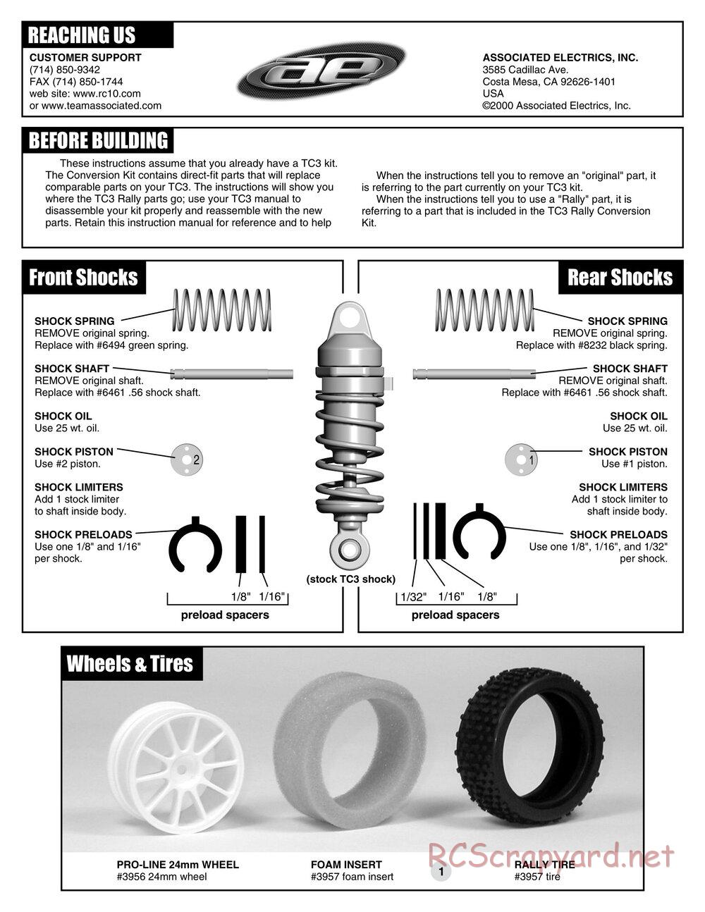Team Associated - TC3 Rally Conversion Kit - Manual - Page 2