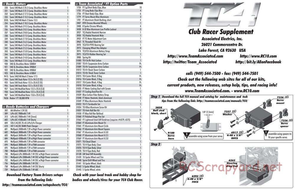 Team Associated - TC4 Club Racer - Manual - Page 1