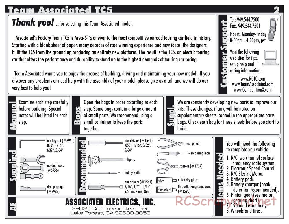Team Associated - TC5 Factory Team - Manual - Page 2