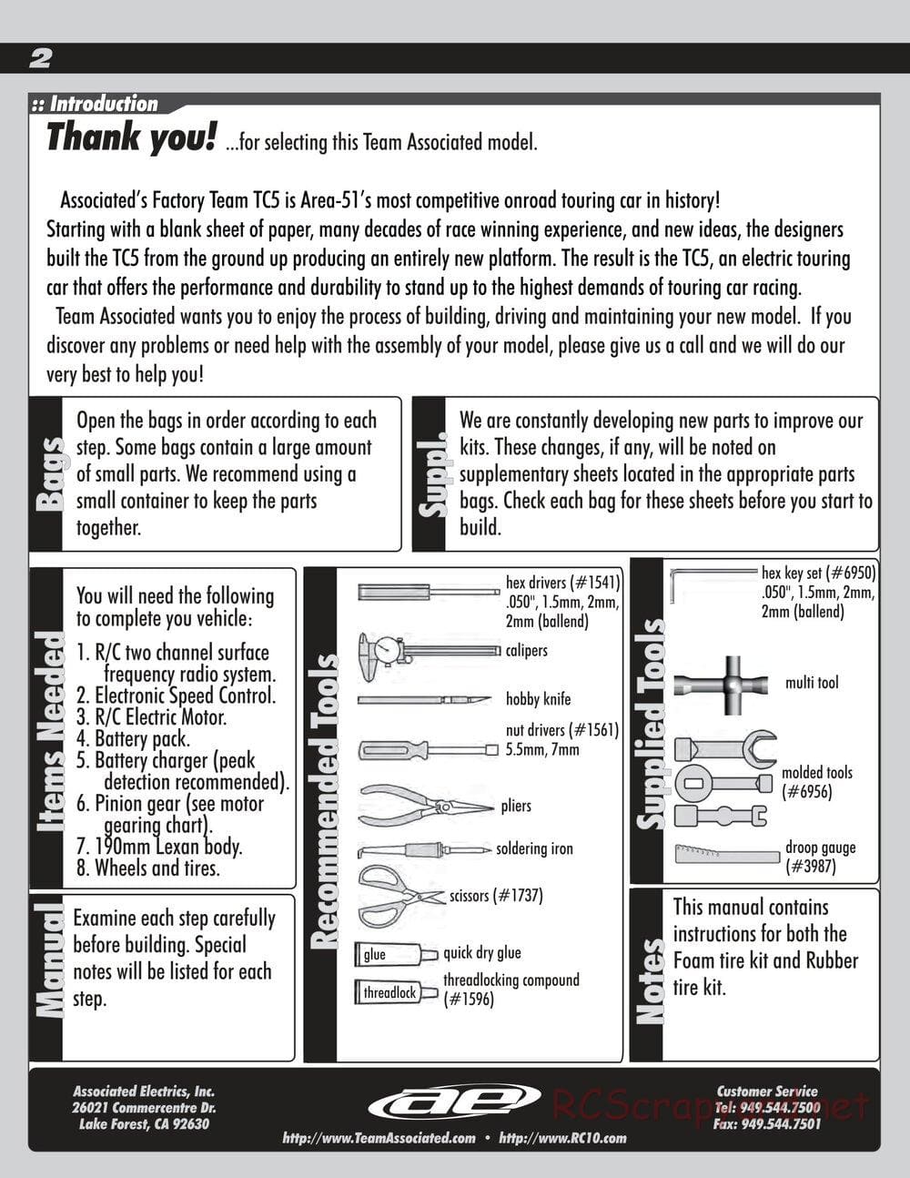 Team Associated - TC5F / TC5R Factory Team - Manual - Page 2