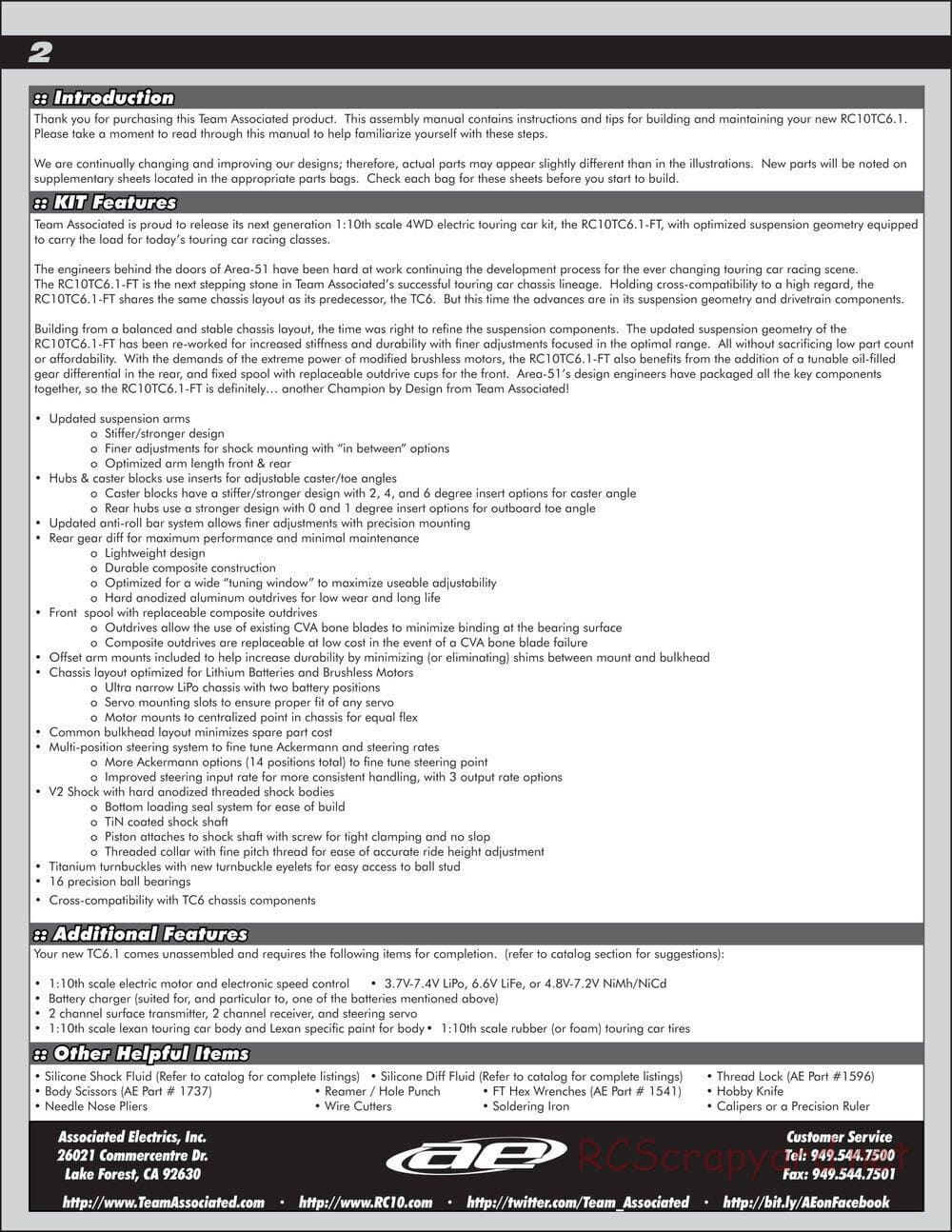 Team Associated - TC6.1 Factory Team - Manual - Page 2