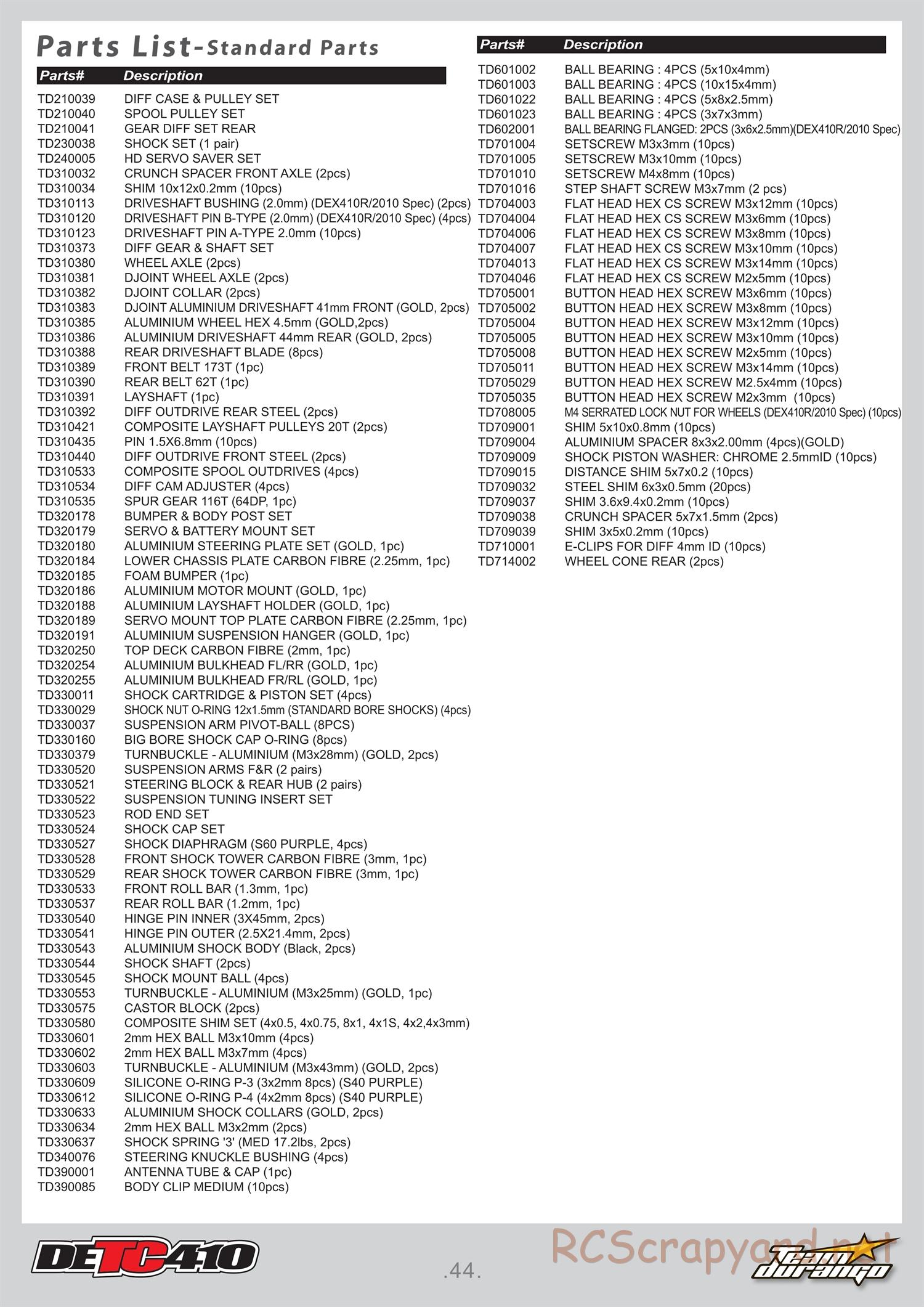 Durango - DETC410 - Exploded View - Parts List - Page 44