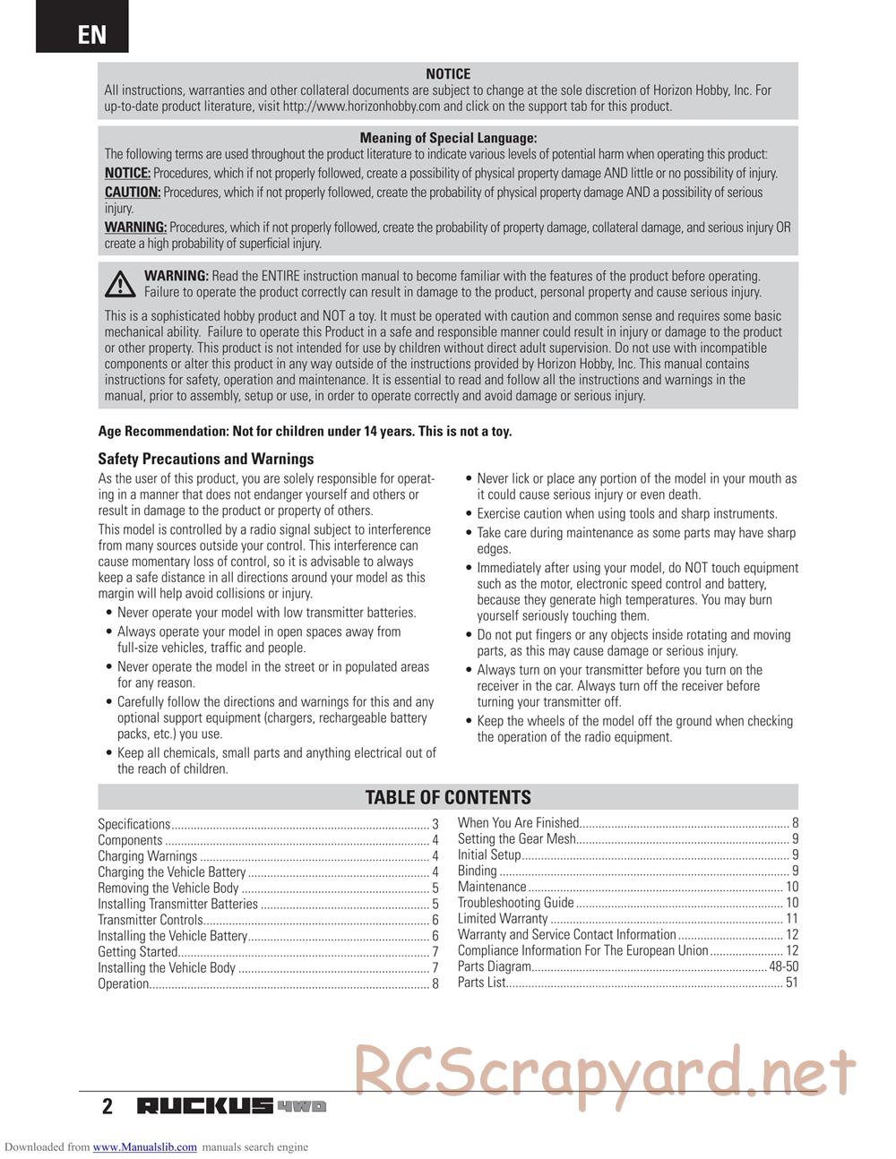 ECX - Ruckus 4WD - Manual - Page 2