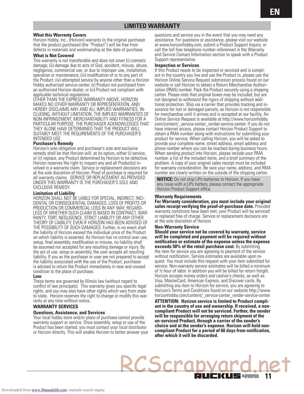 ECX - Ruckus 4WD - Manual - Page 11