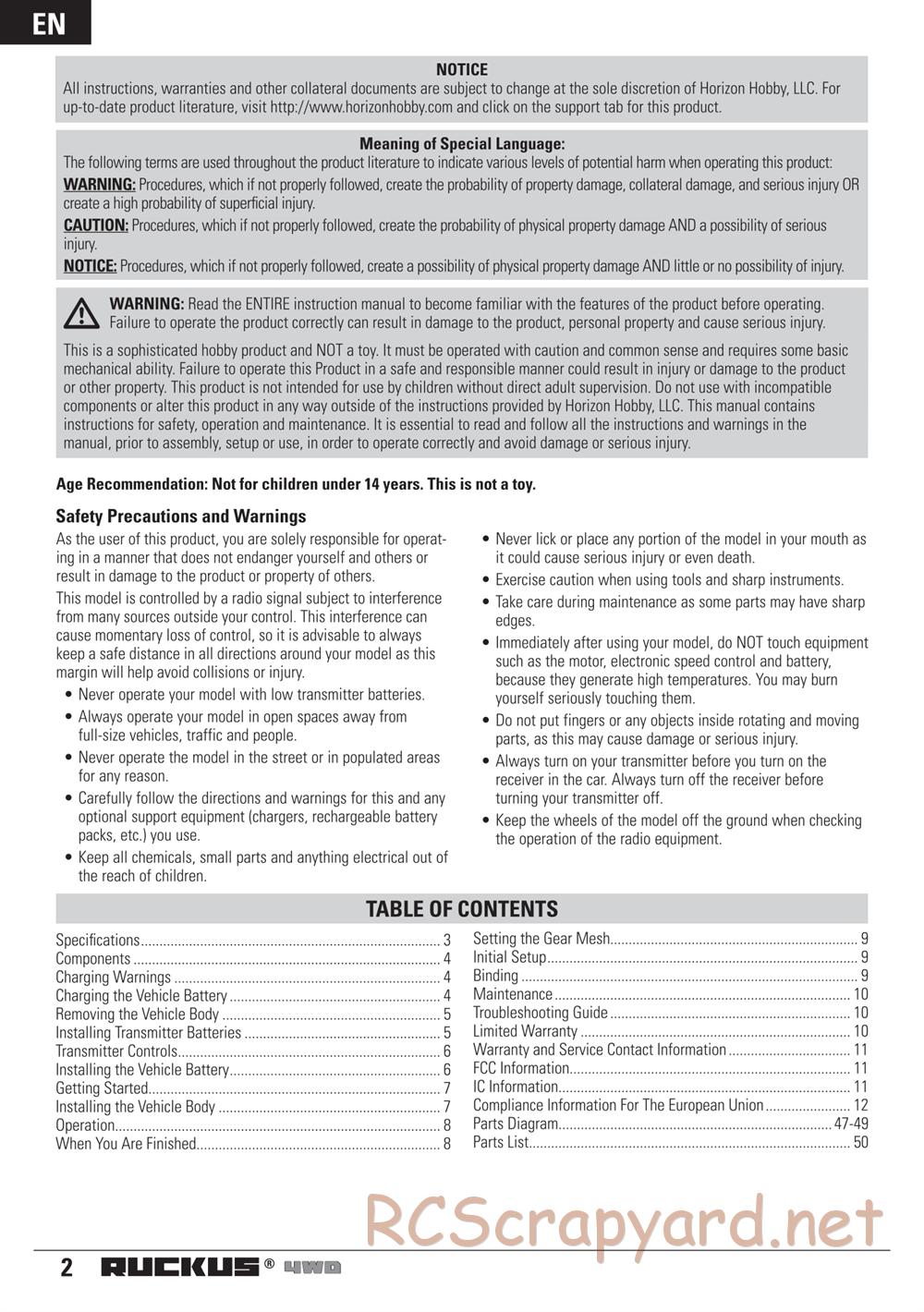 ECX - Ruckus 4WD - Manual - Page 2