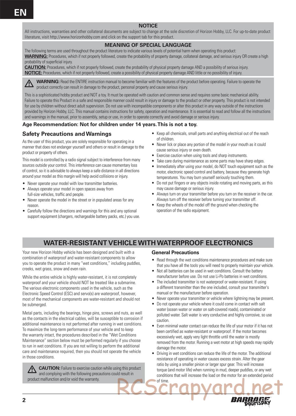 ECX - Barrage Gen2 Doomsday 1.9 4WD - Manual - Page 2