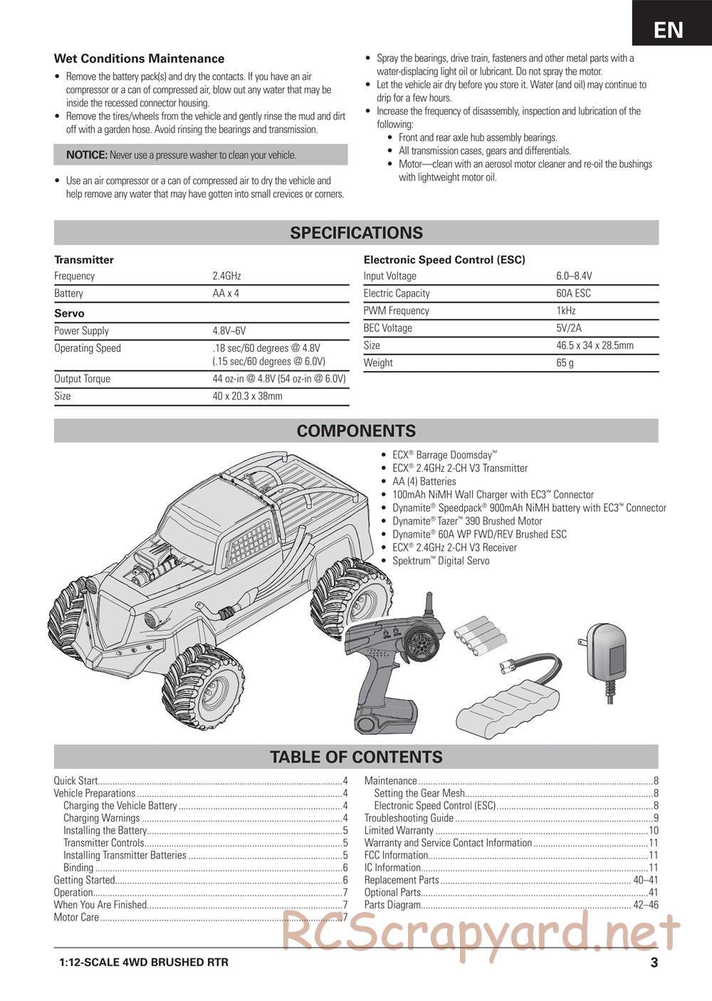 ECX - Barrage Gen2 Doomsday 1.9 4WD - Manual - Page 3