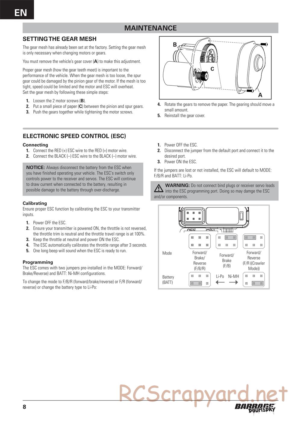 ECX - Barrage Gen2 Doomsday 1.9 4WD - Manual - Page 8
