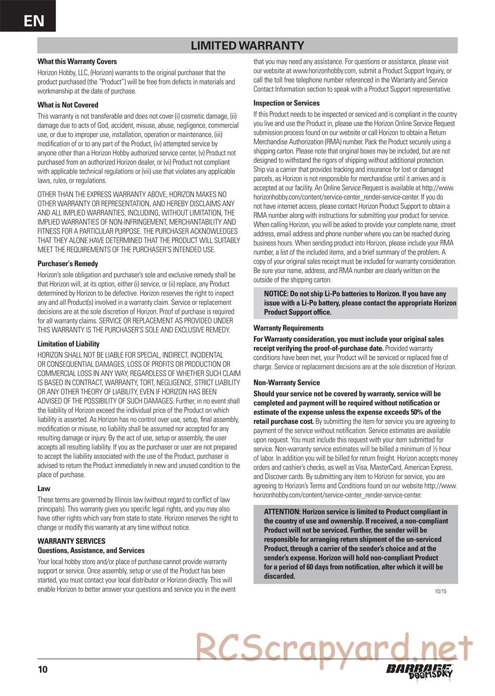 ECX - Barrage Gen2 Doomsday 1.9 4WD - Manual - Page 10