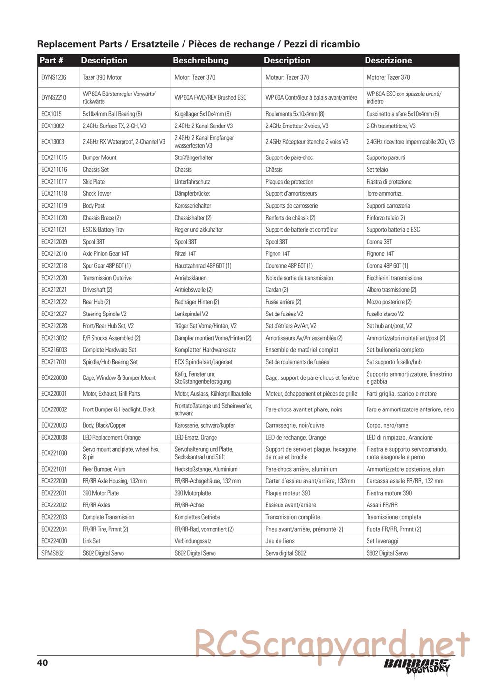 ECX - Barrage Gen2 Doomsday 1.9 4WD - Manual - Page 12