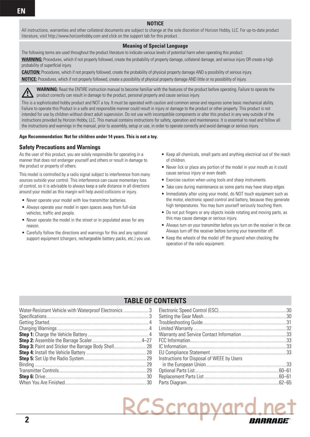 ECX - Barrage 1.9 Class 4WD Kit - Manual - Page 2
