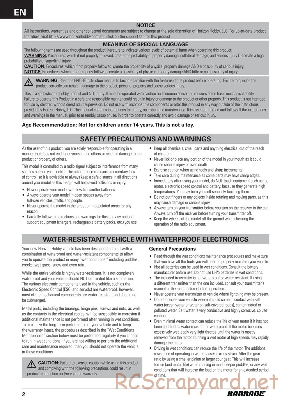 ECX - Barrage Gen2 1.55 Class 4WD - Manual - Page 2
