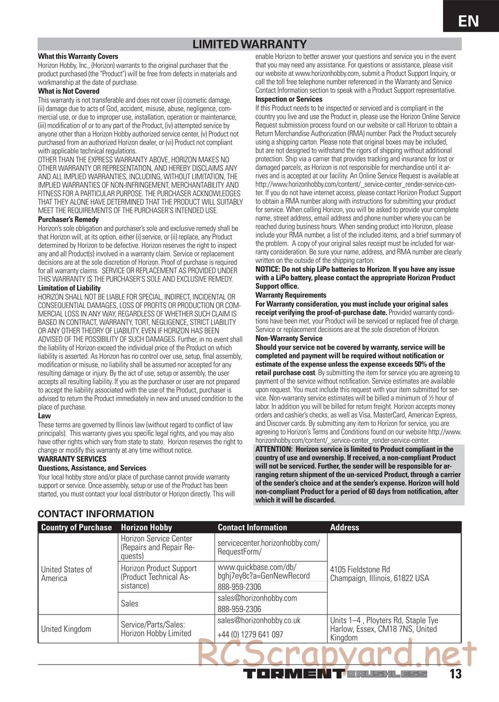 ECX - Torment Brushless 2WD - Manual - Page 13