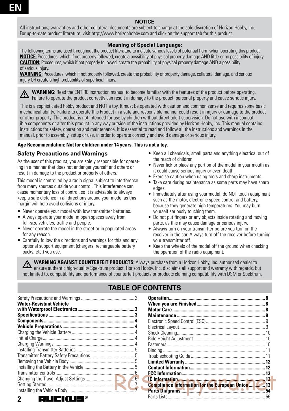 ECX - Ruckus 4WD - Manual - Page 2