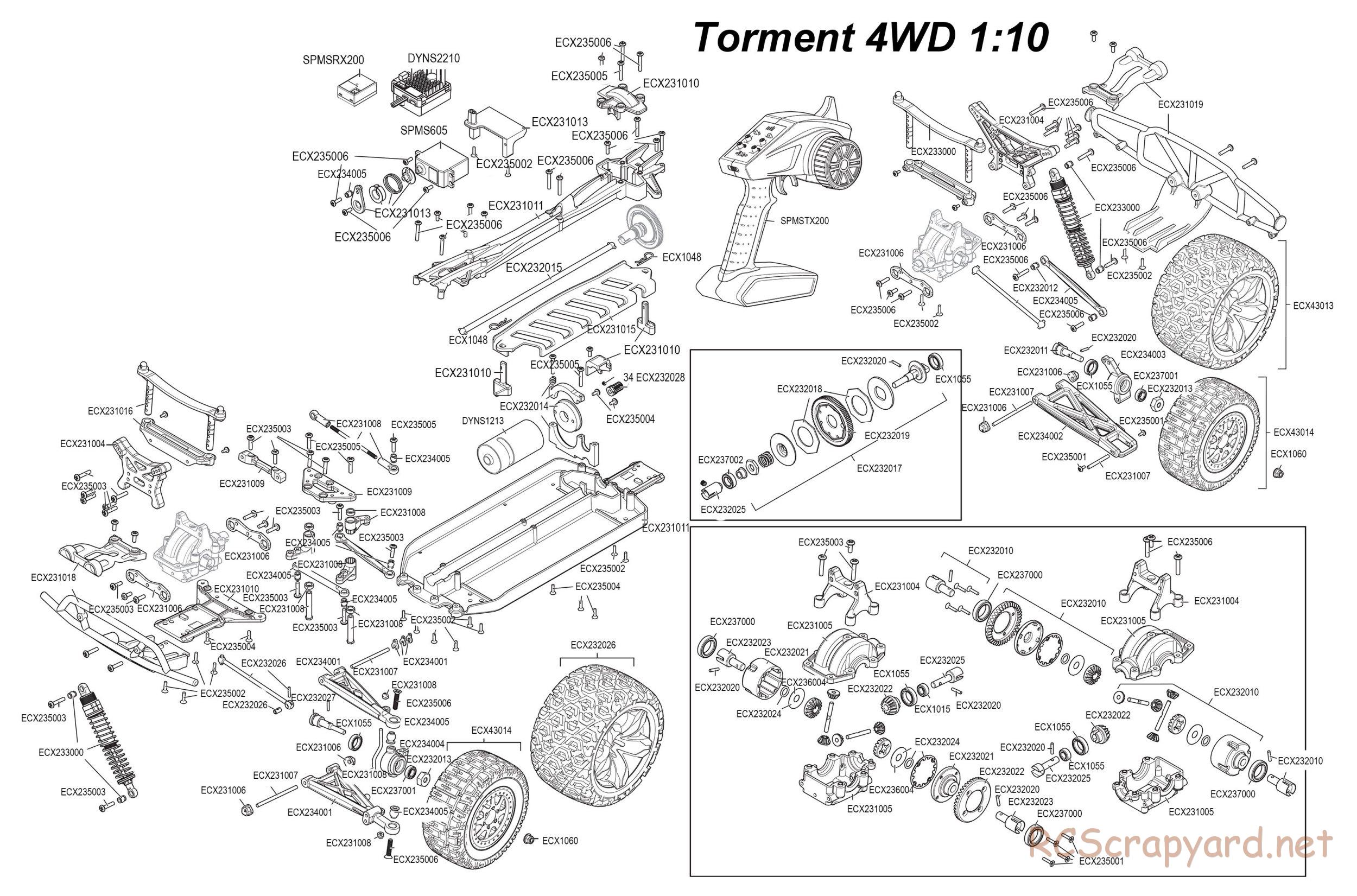 ECX - Torment 4WD 1:10 - Exploded View