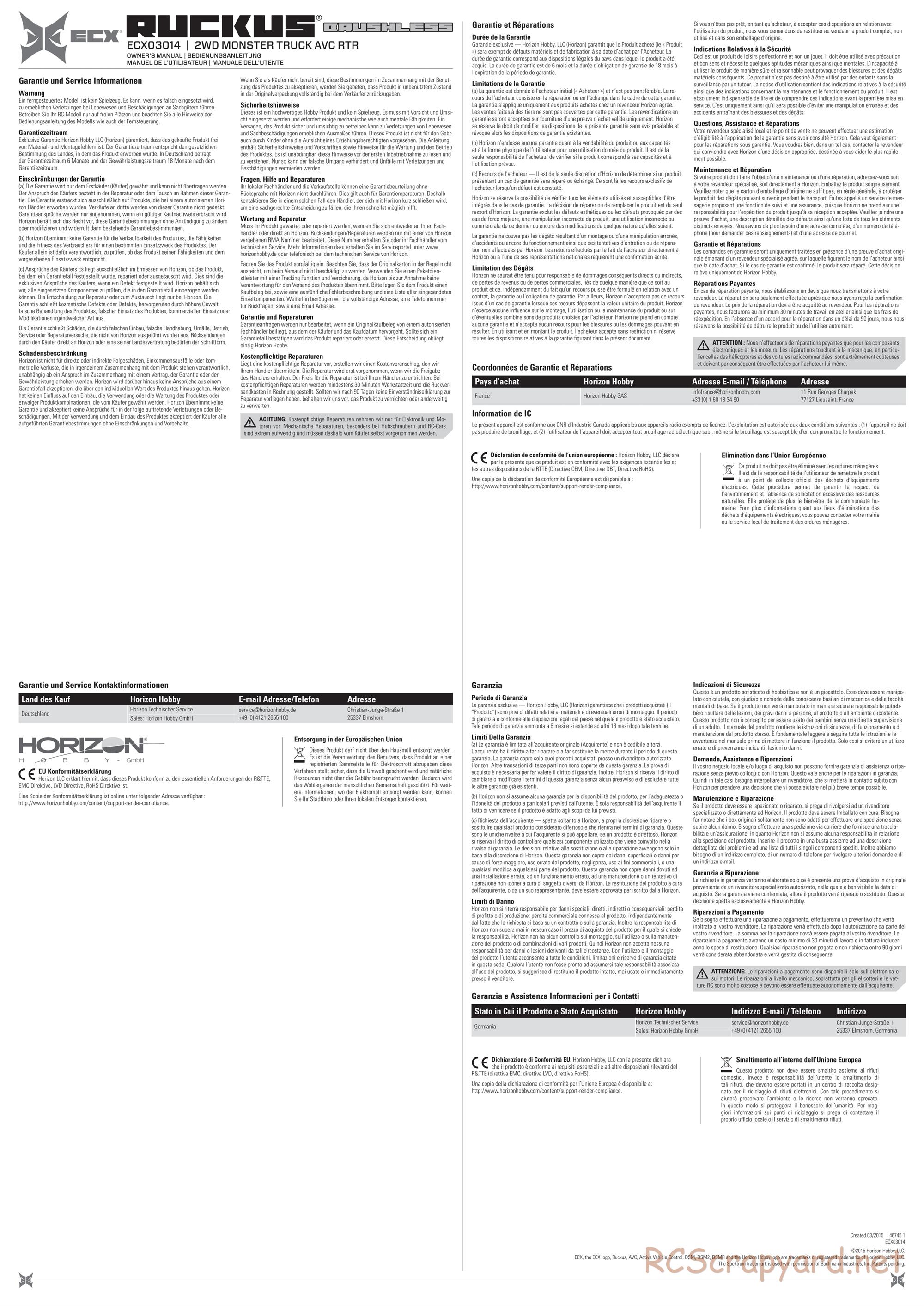 ECX - Ruckus 2WD Brushless - Manual - Page 4
