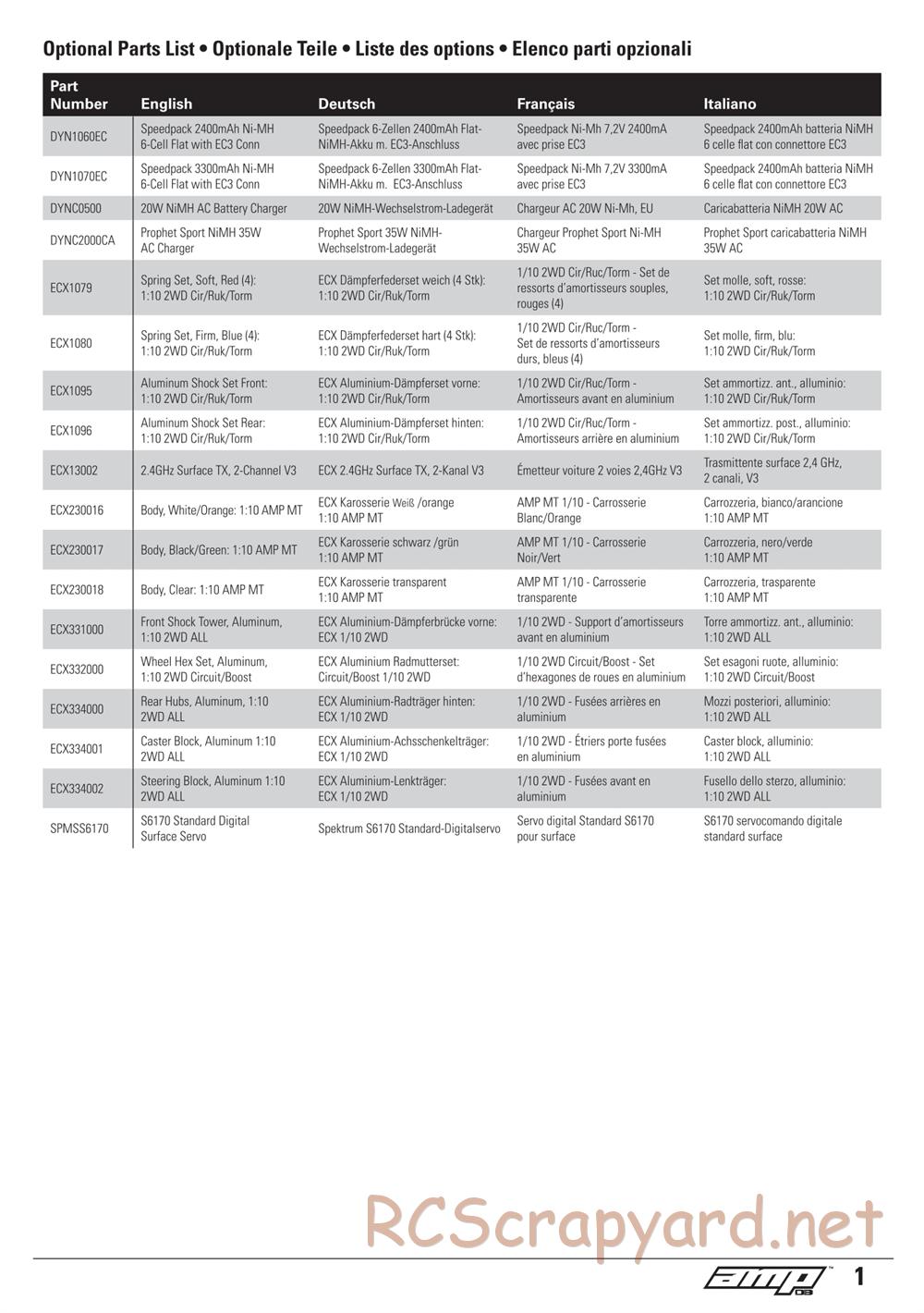 ECX - AMP DB 2WD - Exploded View and Parts List - Page 1