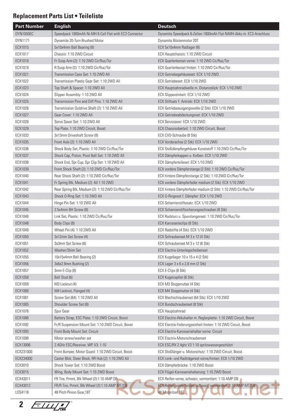 ECX - AMP DB 2WD - Exploded View and Parts List - Page 2