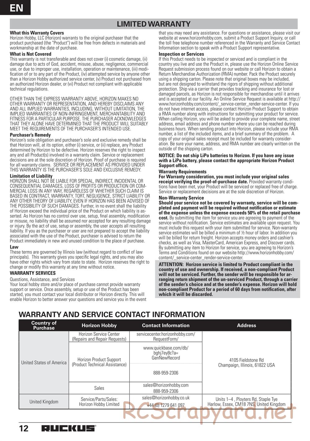 ECX - Ruckus 2WD - Manual - Page 12