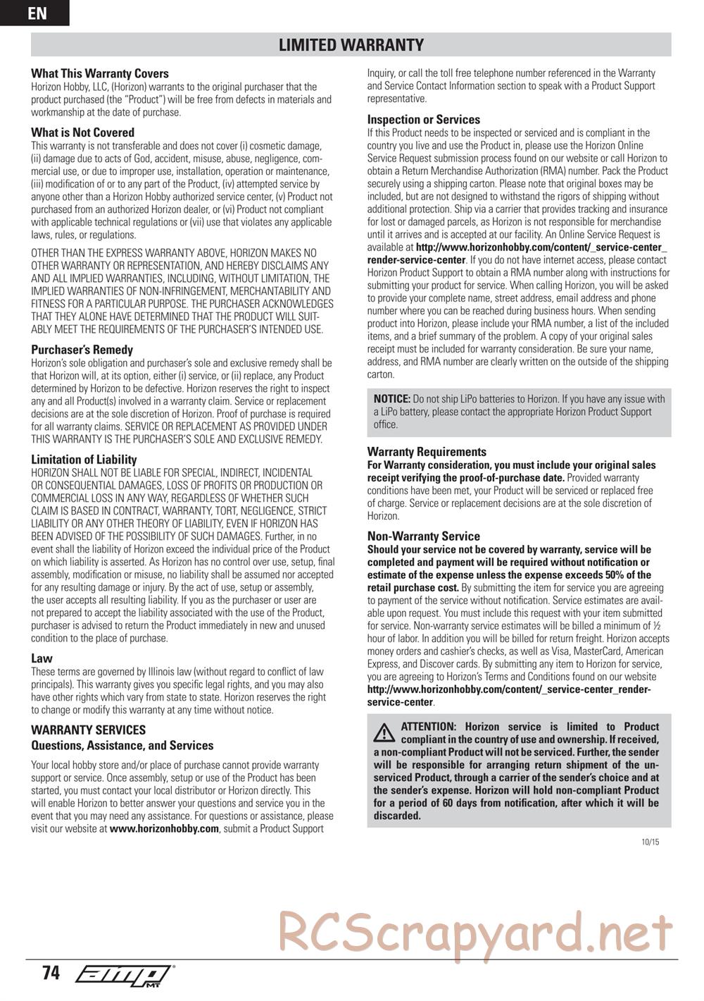 ECX - AMP 2WD Kit - Manual - Page 74