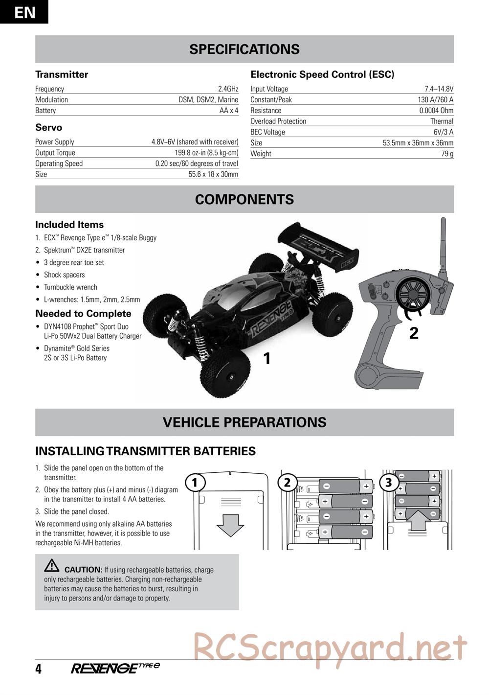 ECX - Revenge Type-E 4WD - Manual - Page 4