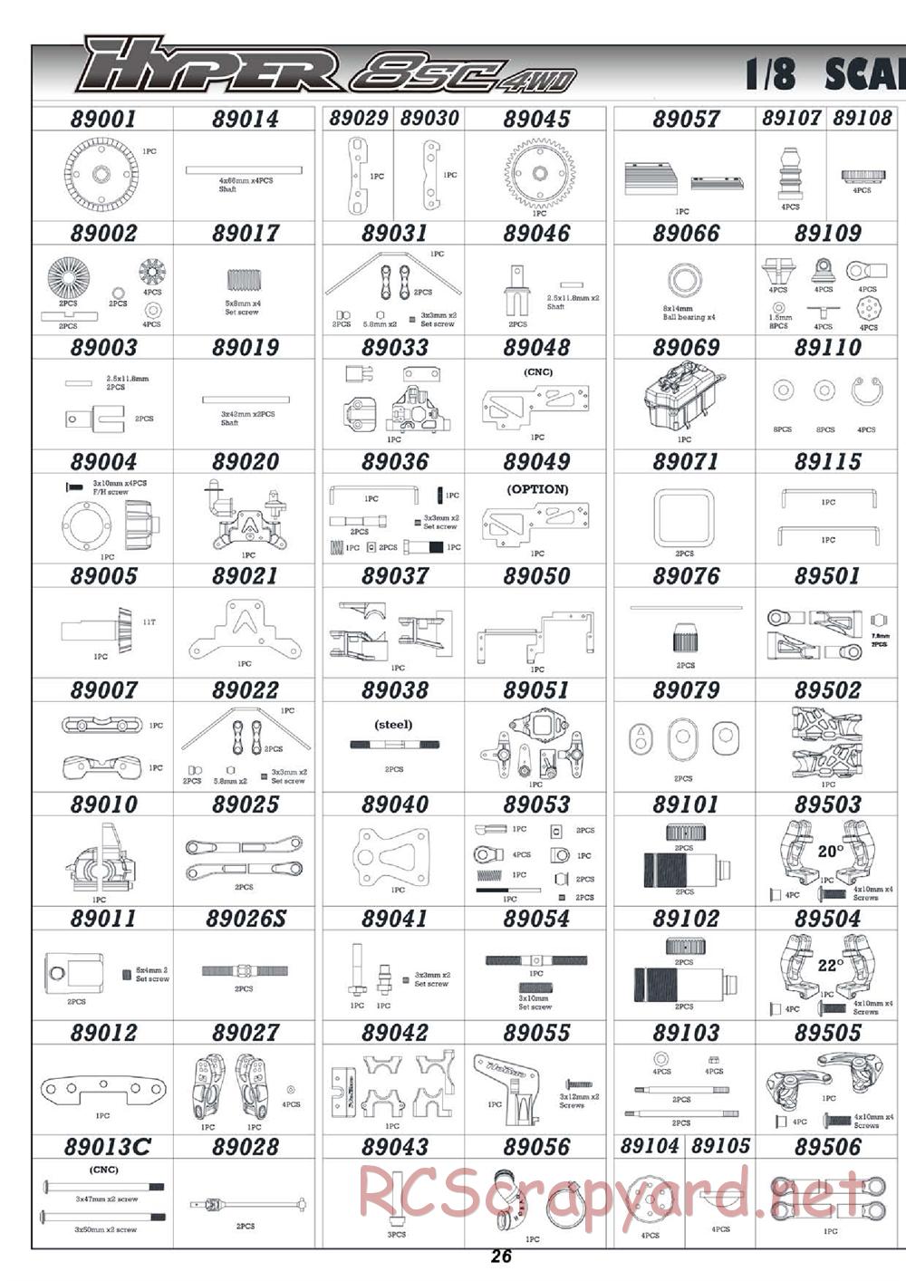 Hobao - Hyper 8SC - Parts List
