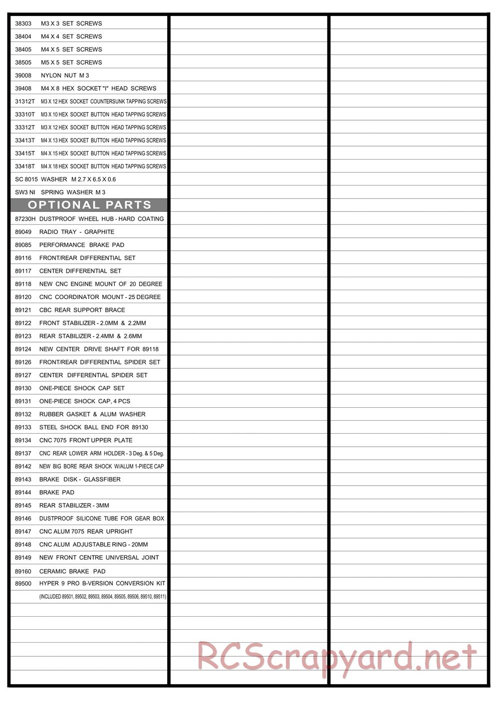 Hobao - Hyper 8SC - Parts List4