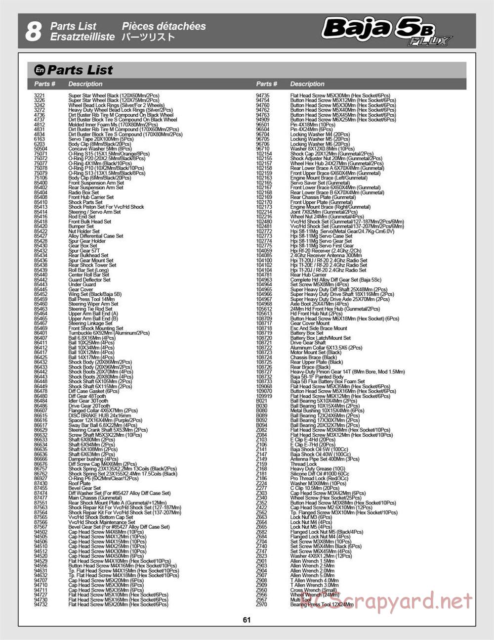 HPI - Baja 5B Flux Buggy - Manual - Page 61