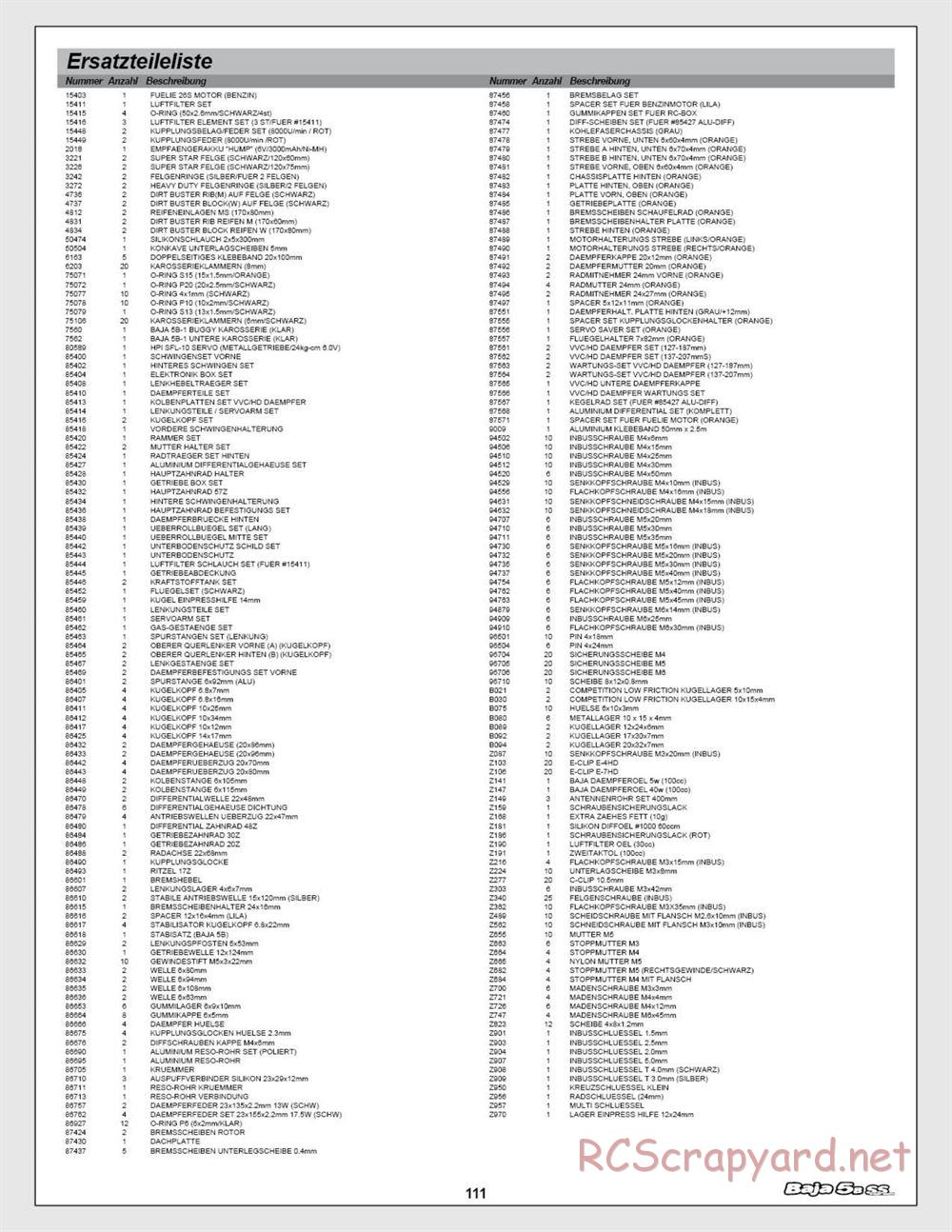 HPI - Baja 5b SS - Manual - Page 111