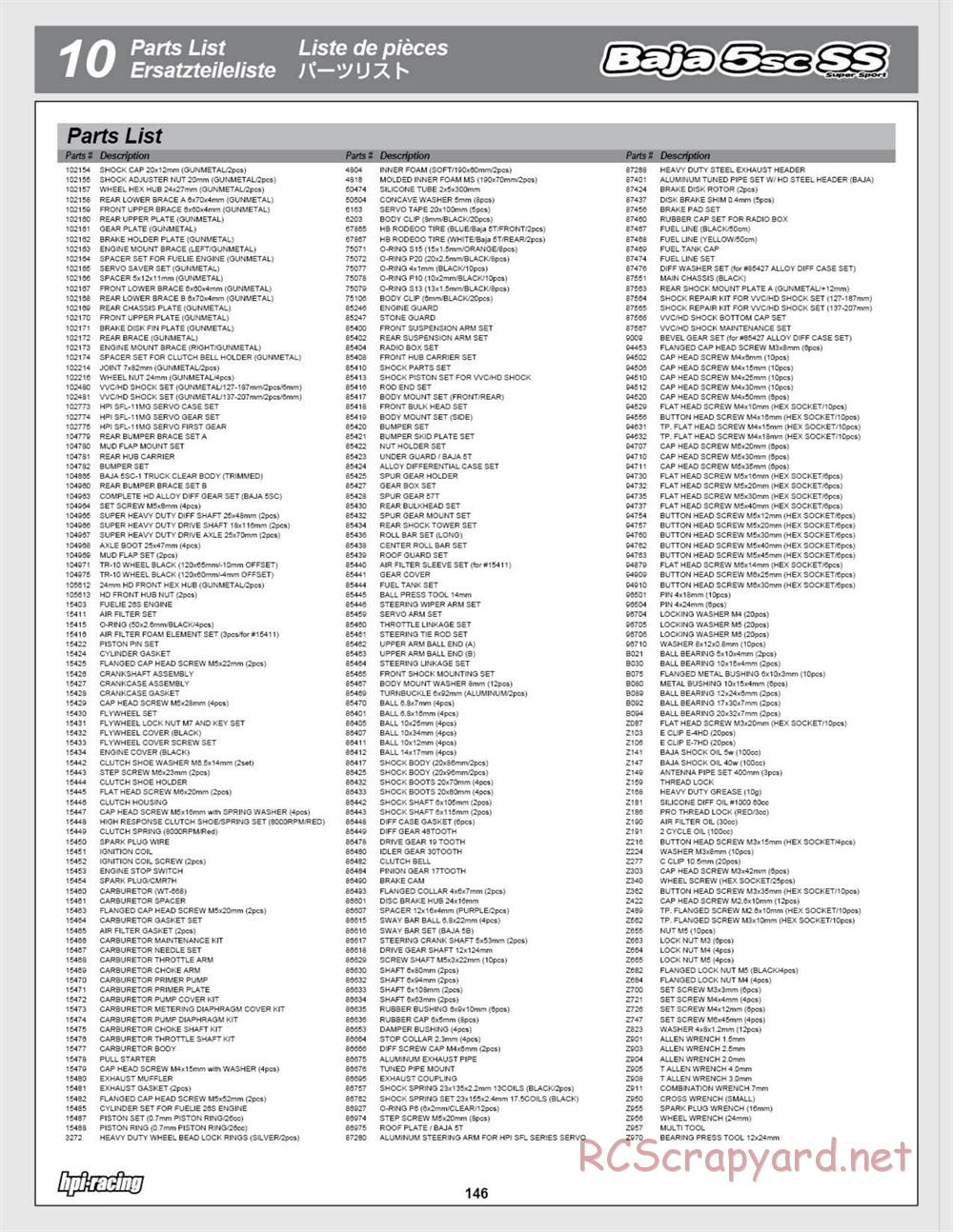 HPI - Baja 5SC SS - Exploded View - Page 146