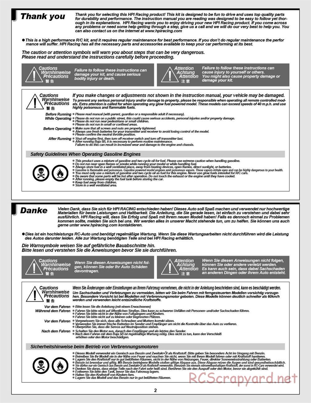 HPI - Baja 5B 2.0 RTR - Manual - Page 2