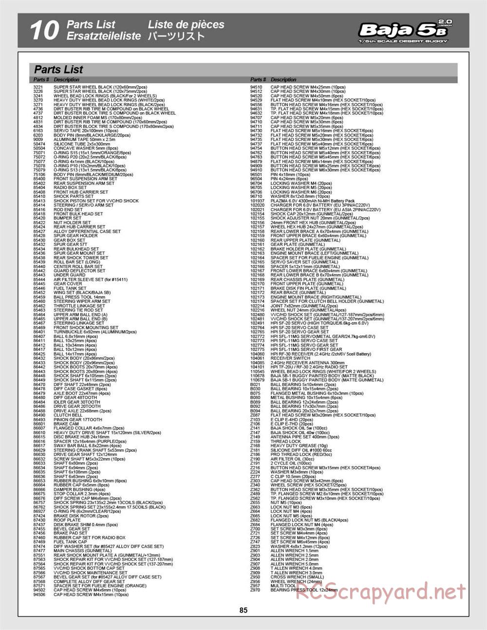 HPI - Baja 5B 2.0 RTR - Manual - Page 85