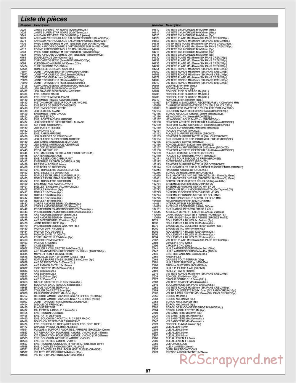 HPI - Baja 5B 2.0 RTR - Manual - Page 87