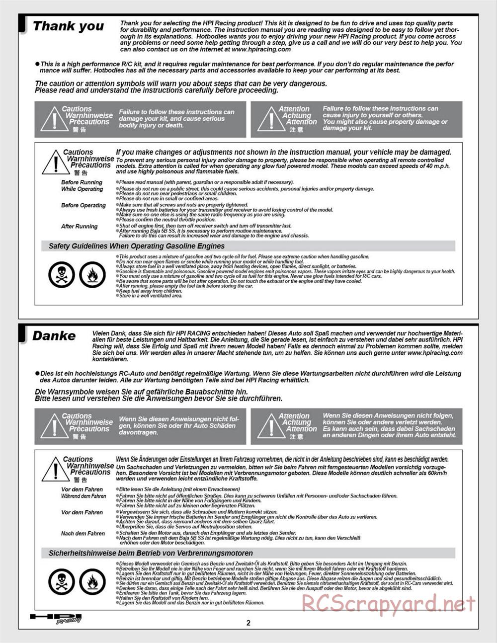 HPI - Baja 5b SS - Manual - Page 2