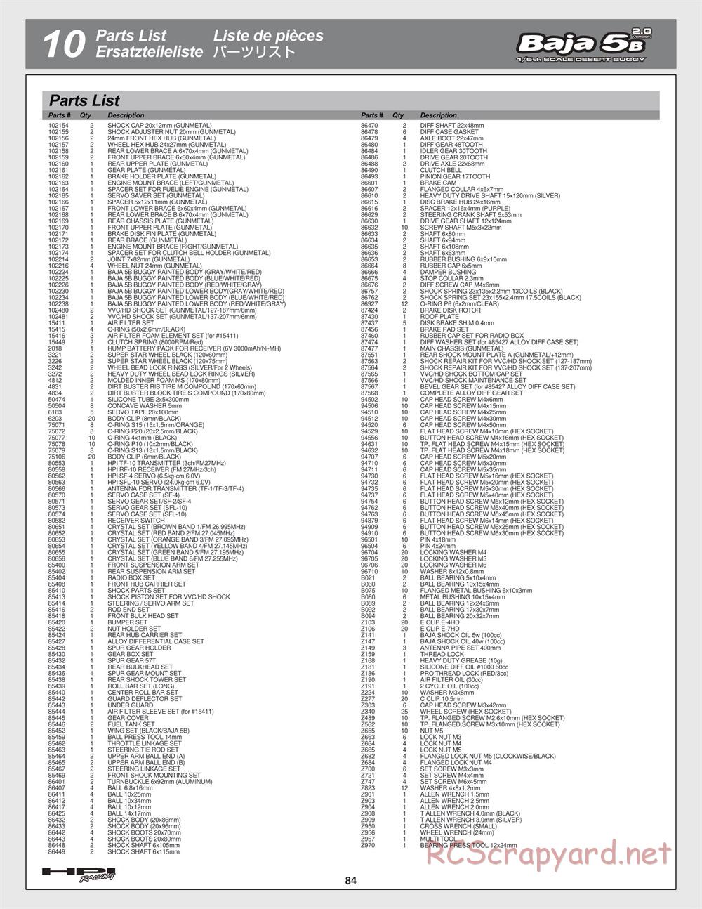 HPI - Baja 5B 2.0 - Manual - Page 84