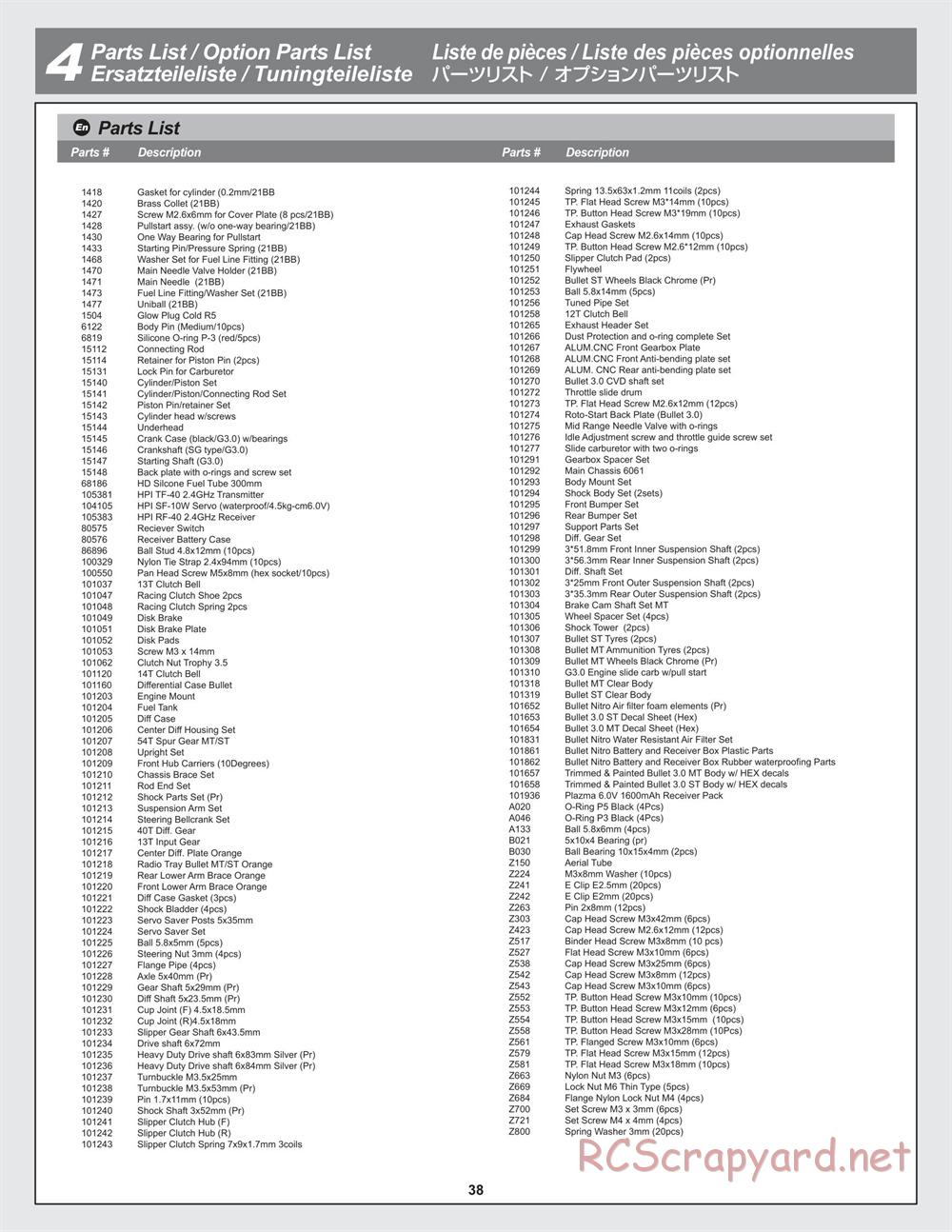 HPI - Bullet ST 3.0 (2011) - Manual - Page 38