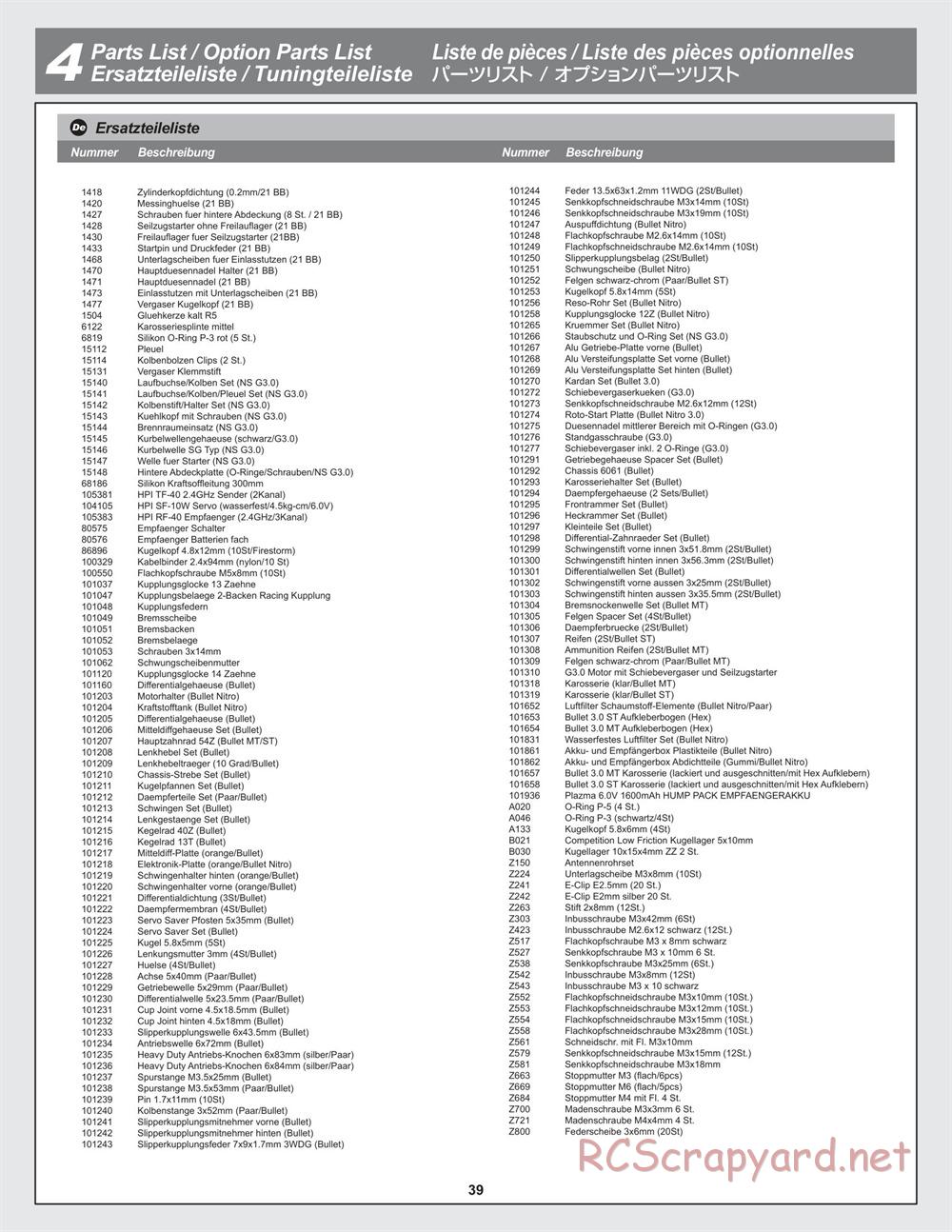 HPI - Bullet MT 3.0 - Manual - Page 39