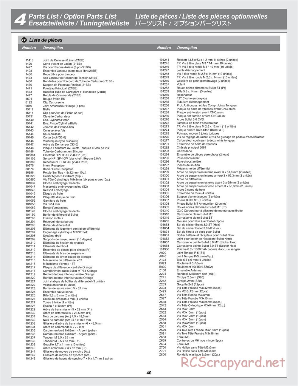 HPI - Bullet MT 3.0 - Manual - Page 40