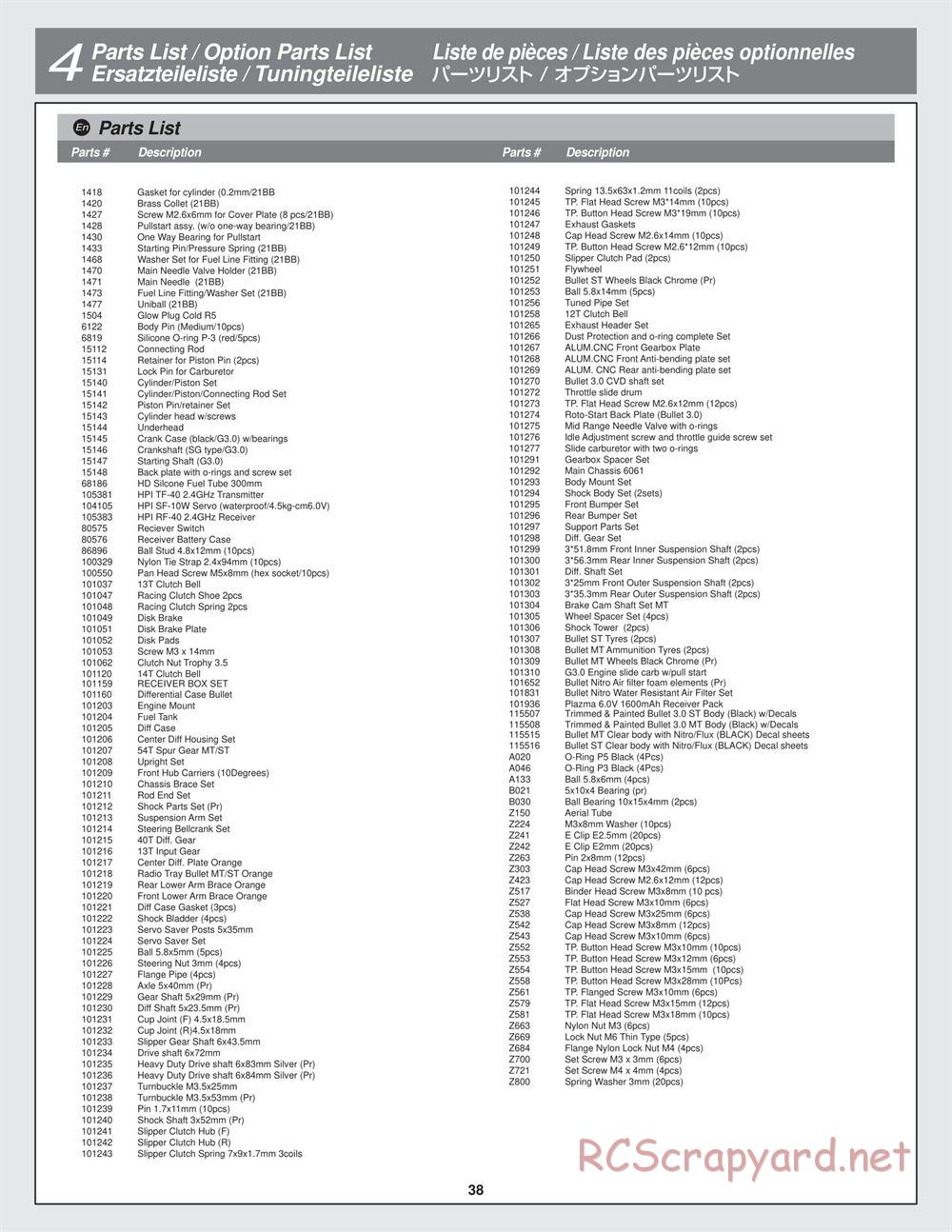 HPI - Bullet MT 3.0 - Manual - Page 38