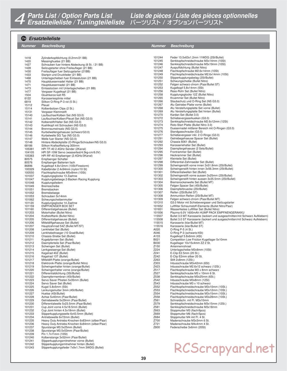 HPI - Bullet MT 3.0 - Manual - Page 39