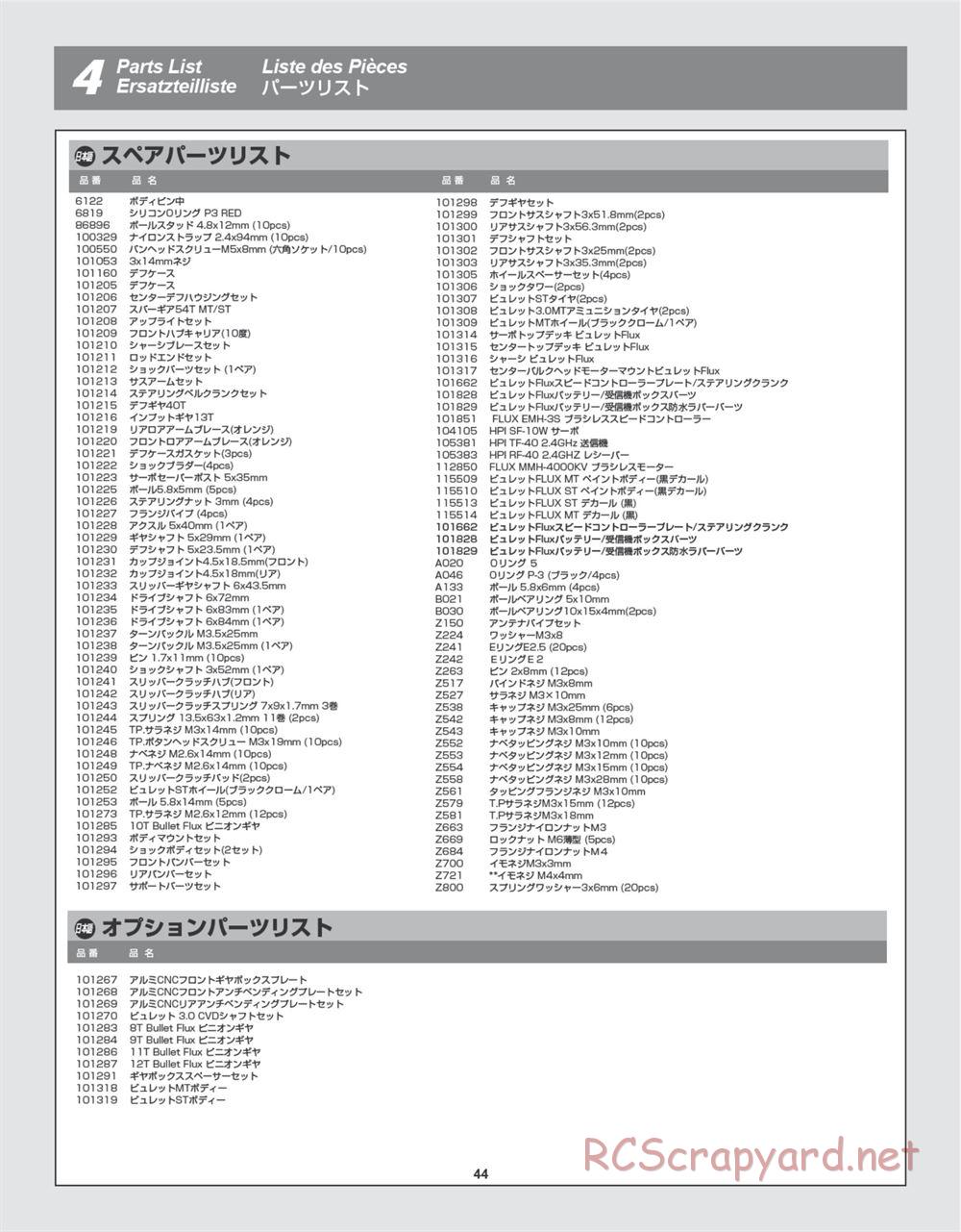 HPI - Bullet ST Flux - Manual - Page 44