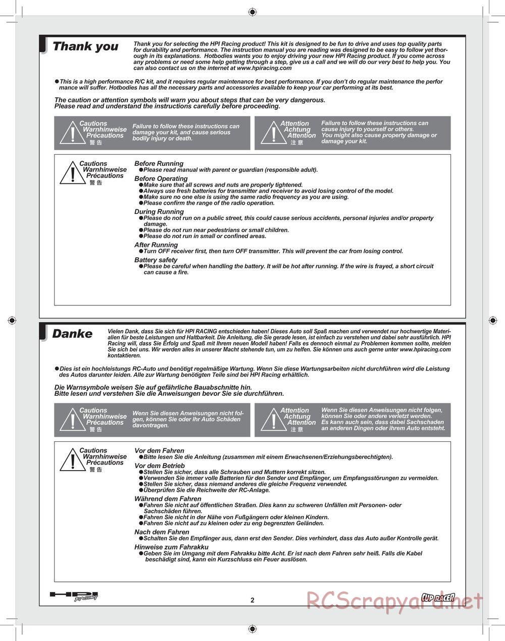 HPI - Cup Racer - Manual - Page 2