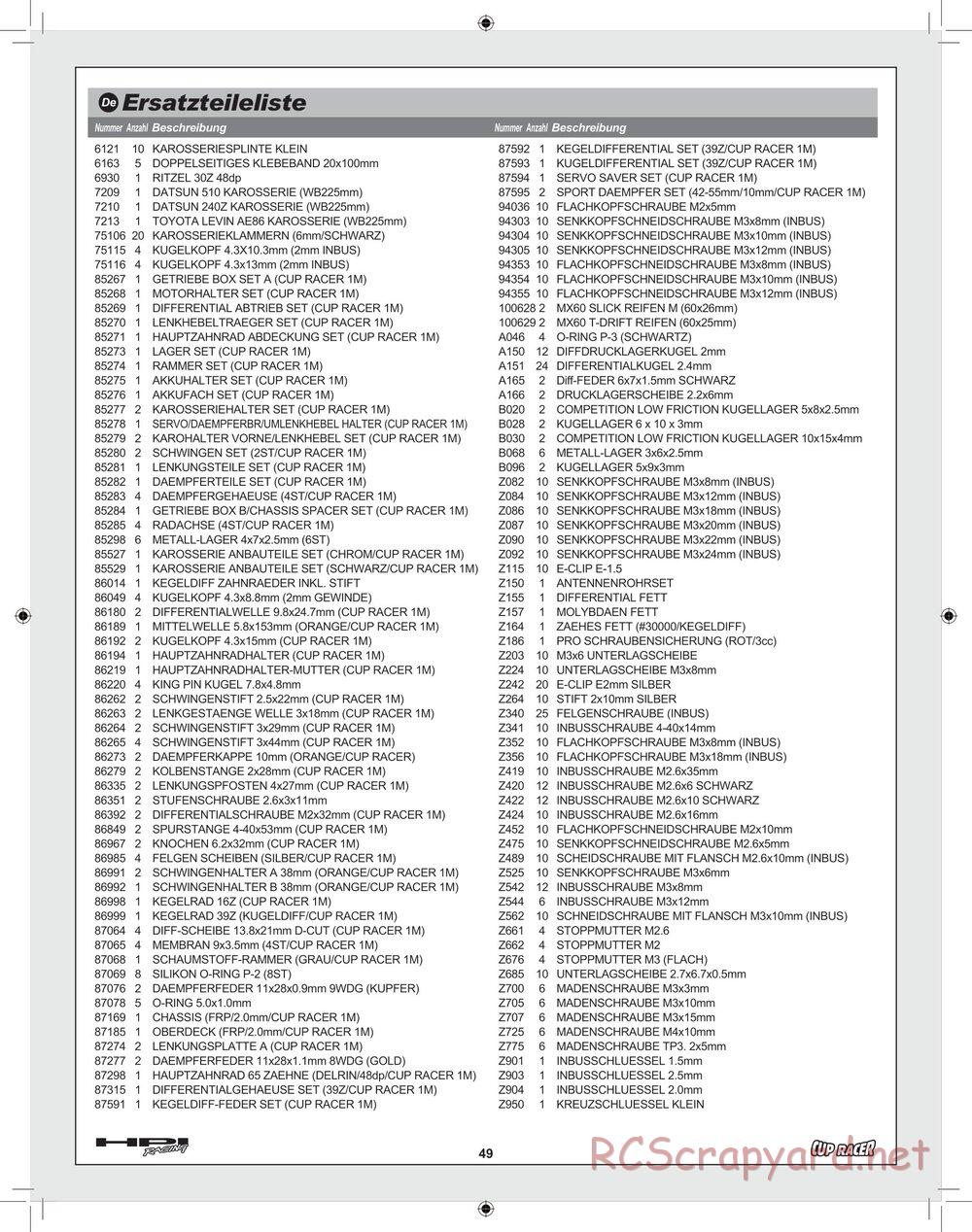 HPI - Cup Racer - Manual - Page 49