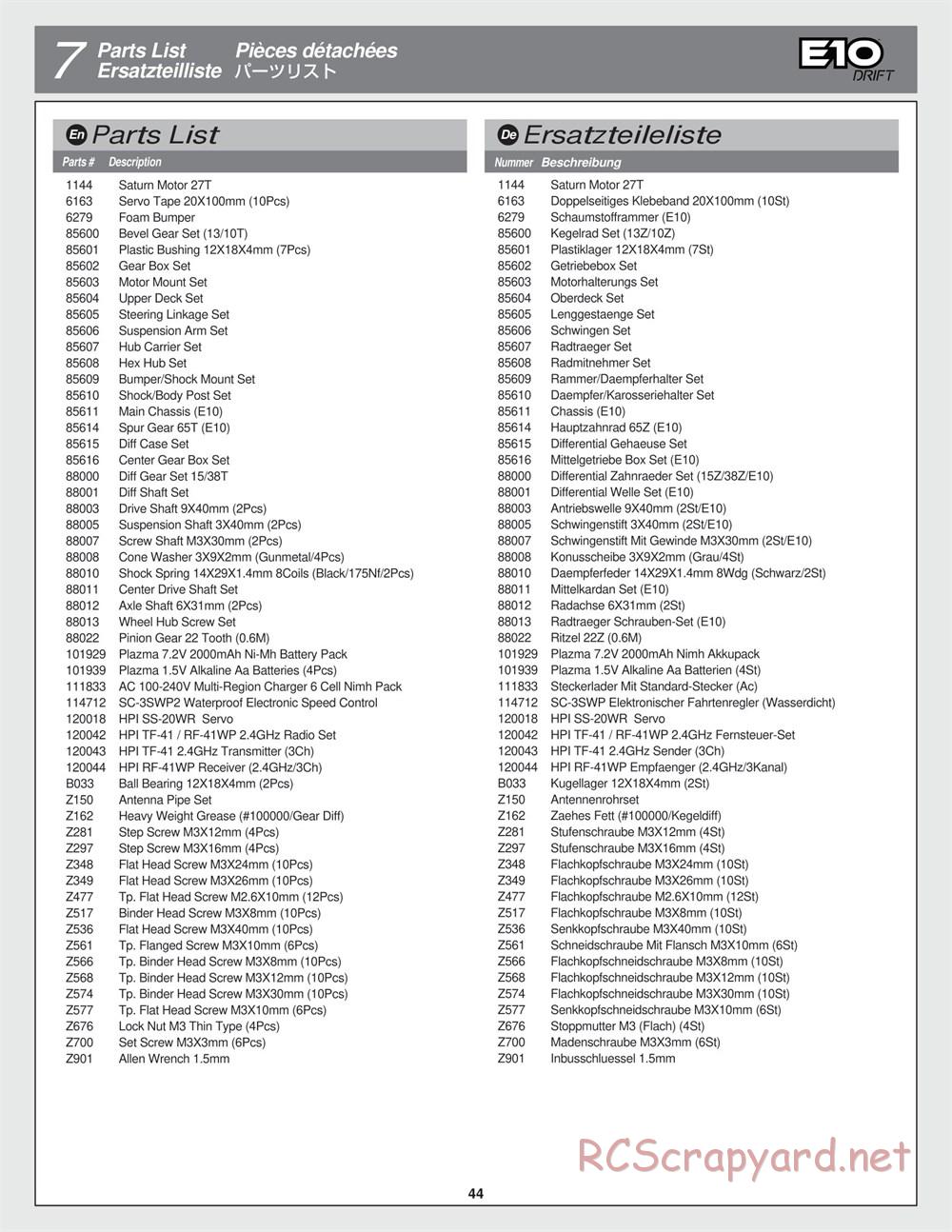 HPI - E10 Drift - Manual - Page 44