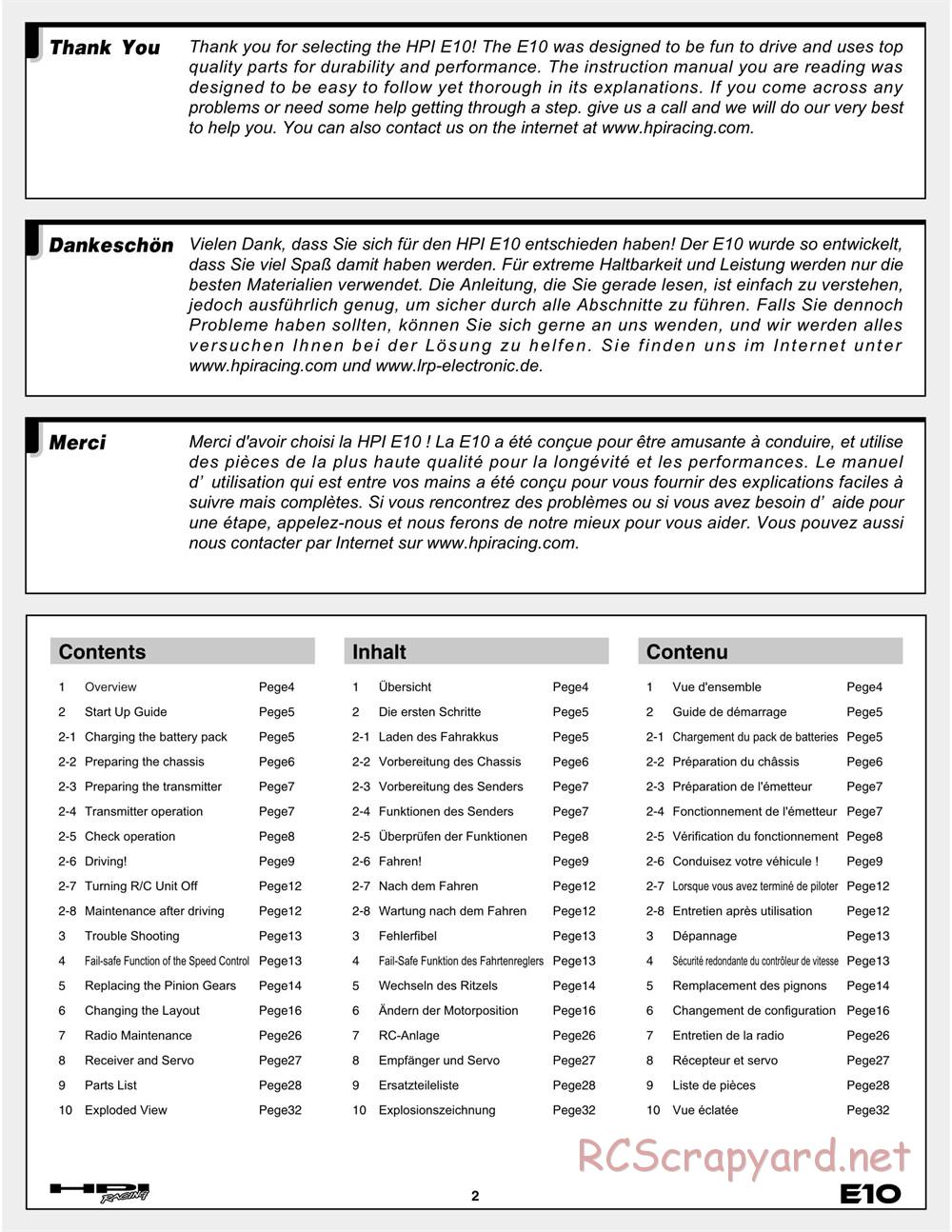 HPI - E10 - Manual - Page 2