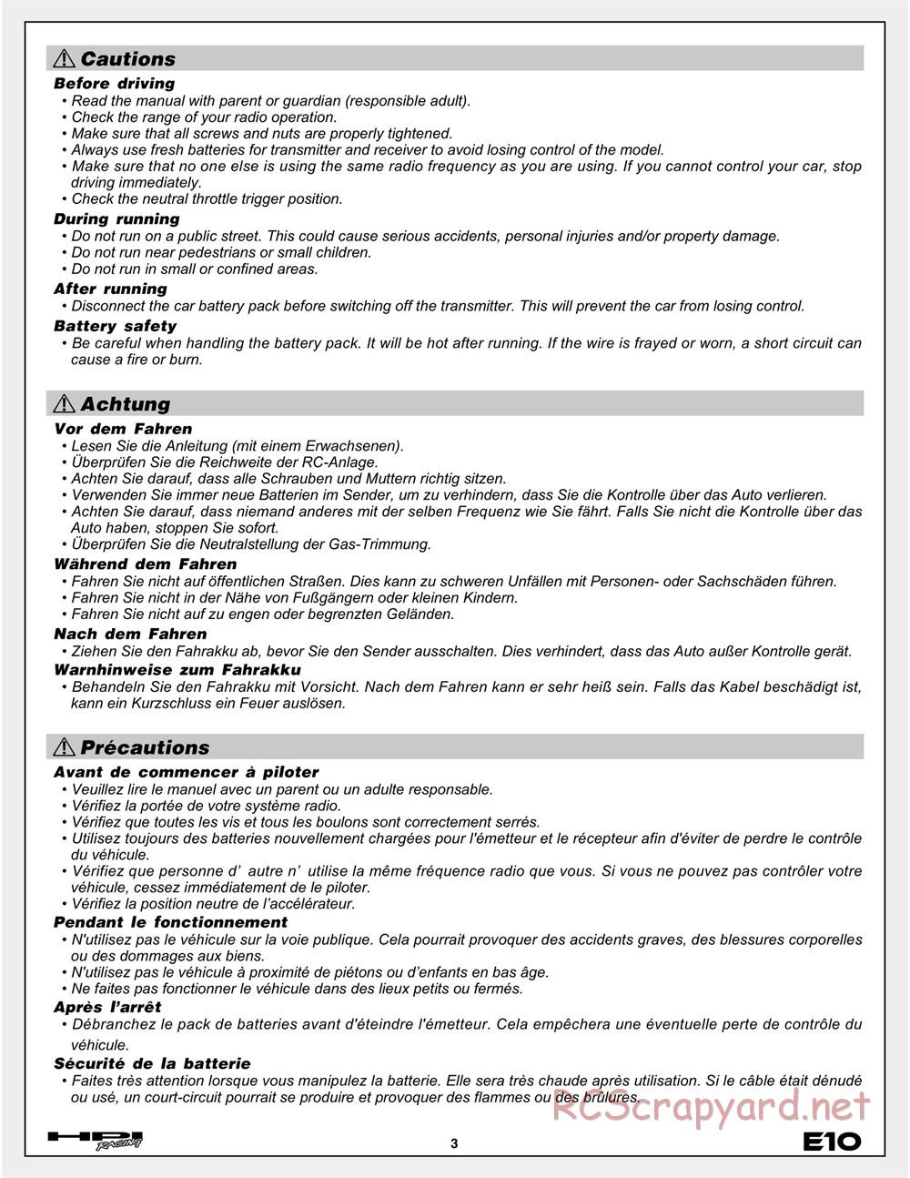 HPI - E10 - Manual - Page 3