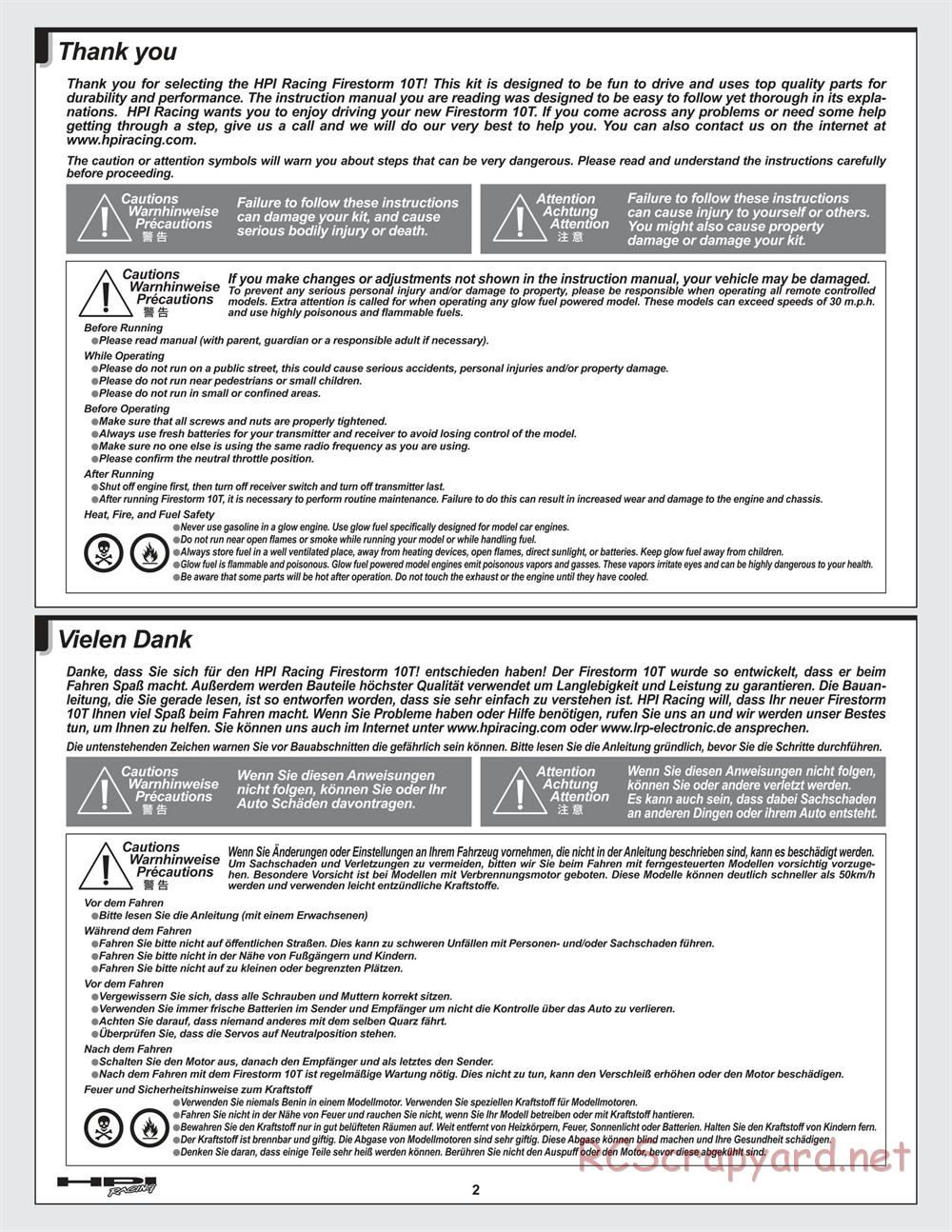 HPI - Firestorm 10T - Manual - Page 2