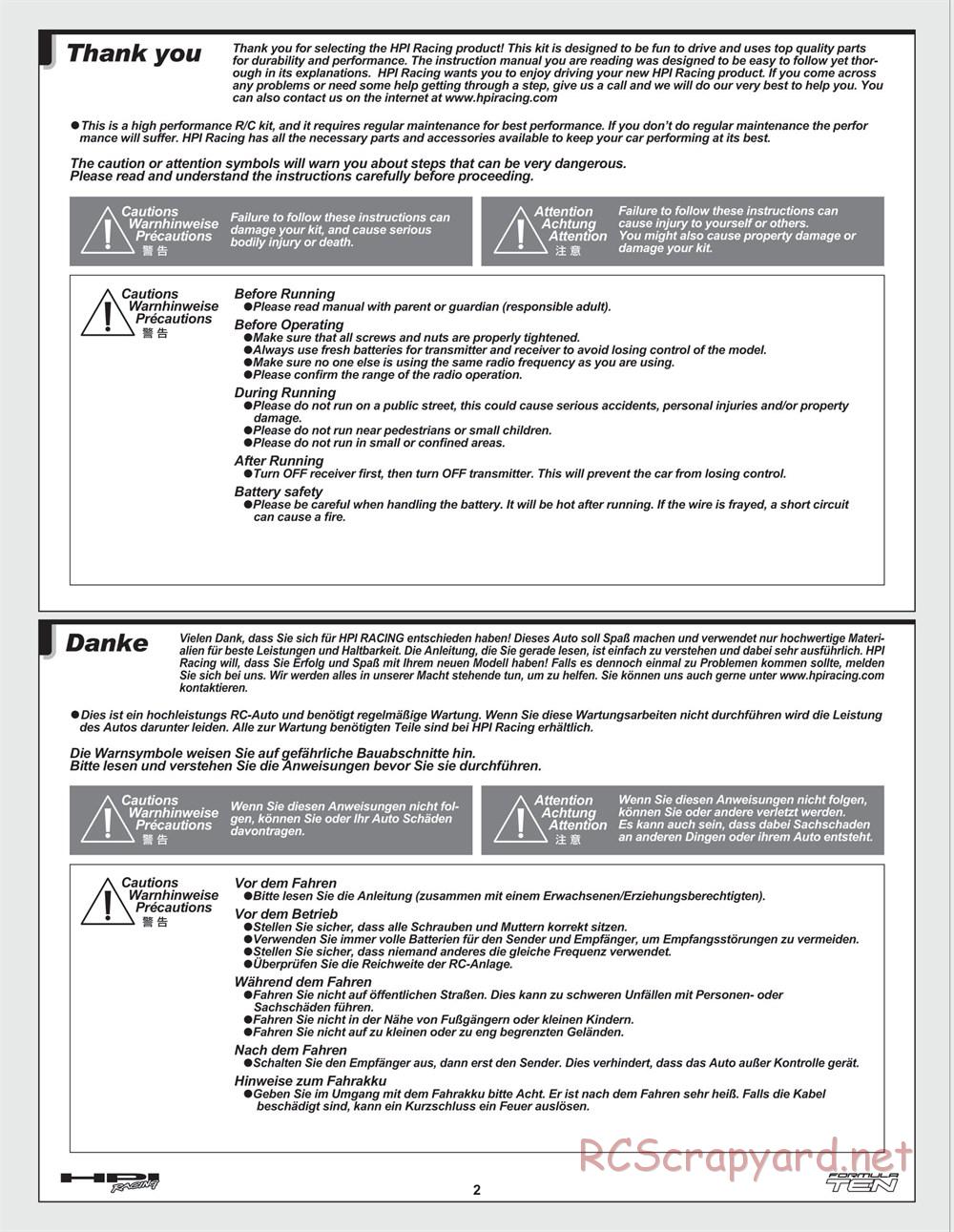 HPI - F10 - Formula Ten - Manual - Page 2